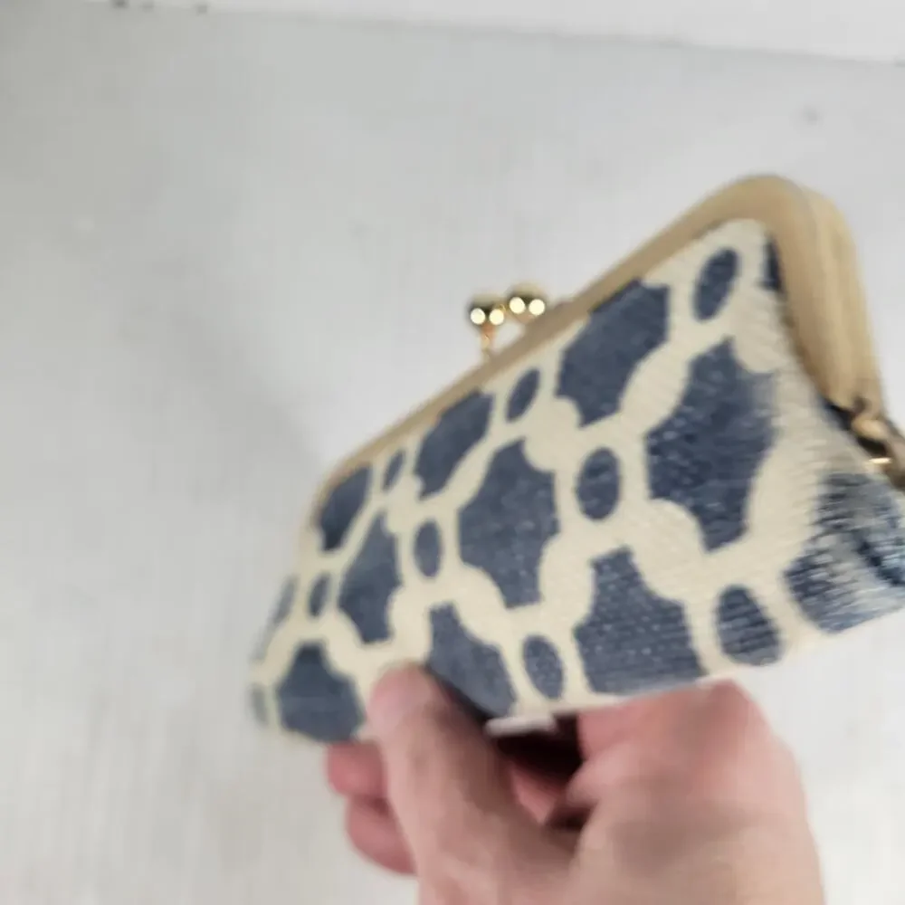 Spartina 449  Leather Linen Moroccan Mosaic Patterned Nautical Coin Purse - Picture 2 of 10